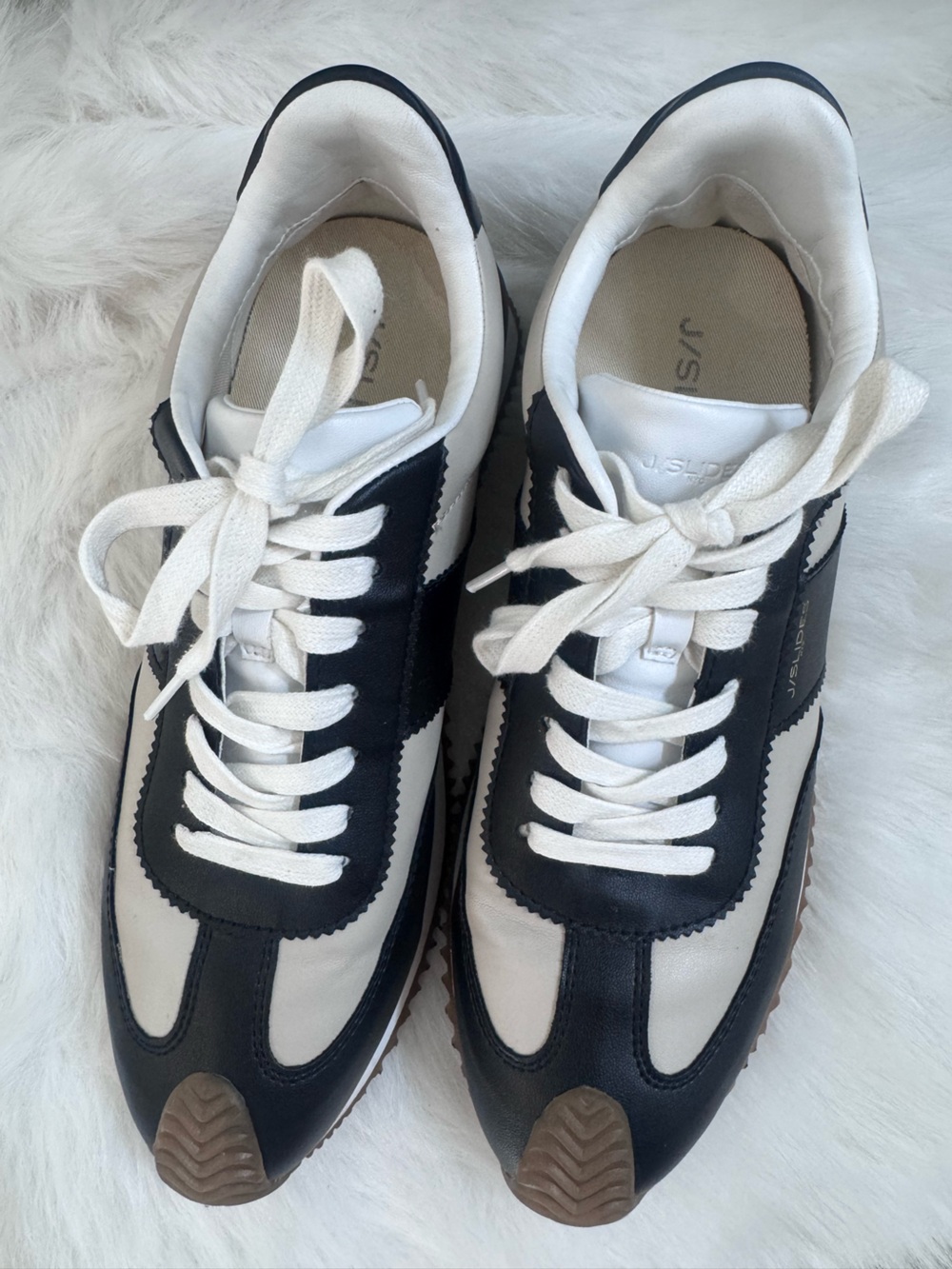 J/SLIDES Black and White Striped Platform Sneakers